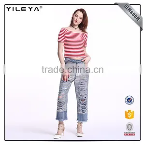 OEM Services Stripe+short+sleeve+t-shirt+tops+for+women+2016,female Tshirts thumbnail-3