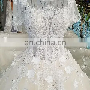 LS00227 Cap Sleeves Long Train Luxury High Quality New Women Dresses Party Long Evening Wedding Dresses African thumbnail-5