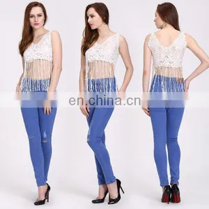 Latest Women Fashion Tank Top Sexy Lace Crop Top thumbnail-3