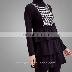 2017 Muslim Black Printing Pattern Women Swimming Suits Wholesale Plus Size Islamic Swimwear thumbnail-3