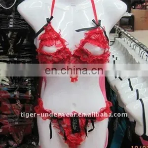 Transparent Lace Women Sexy Underwear Bra G-string Set thumbnail-1