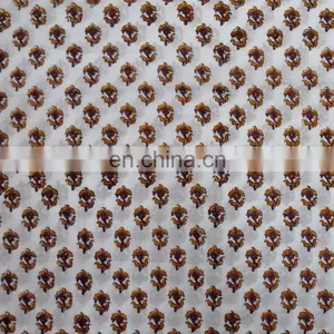 Pure Cotton Hand Block Printed Fabric Natural Sanganeri Handmade Jaipuri Fabric thumbnail-1