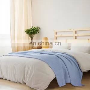 Premium Blue Washable Thick Breathable Cotton Sand Wash Waffle Blanket thumbnail-4
