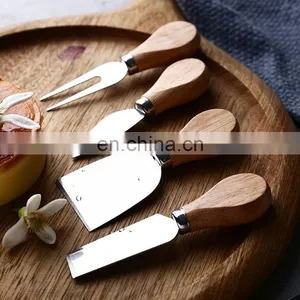 Stainless Steel Premium Personalised Custom Mini Acacia Small Wooden Handle 4 Pcs Cheese Knife Set thumbnail-1