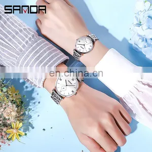 Sanda P1052 Luxury Quartz Wrist Watches for Men Women Stainless Steel Chrono Water Resistant Fashion Couple Watch thumbnail-5