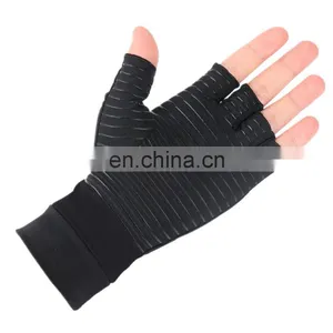 Black Half Finger Copper Infused Carpal Tunnel Arthritis Compression Gloves For Pain thumbnail-1