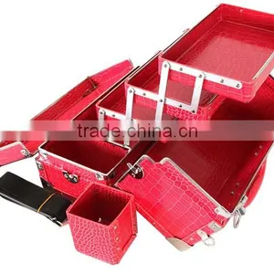7 Makeup Box 3 Column Dff301 Crocodile Pink Beauty Cosmetics & Professional Makeup Train Case thumbnail-3