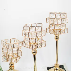 European Crystal Rubik's Cube Candlestick Golden Iron Hollow Ornaments Crafts Romantic Candlelight Dinner Wedding Ornaments thumbnail-4