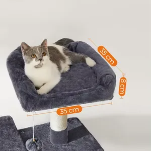 Multi-level Kitten Tree Tower, Cat Tree With Spacious Cat Nest, Sisal Post and Toy Ball, Grey thumbnail-4
