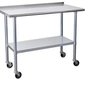 Work Table - Stainless Steel, Flat Top or Backsplash, With or Without Casters, Kitchen, Restaurant, Coffee Shop, and Workshop thumbnail-1
