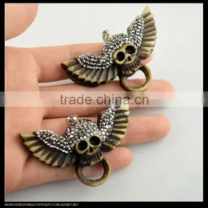 LFD-0097P ~ Wholesale Charm OX Bone Carved Skull Pendants Necklace Crystal Rhinestone Paved Pendant Jewelry Making thumbnail-1