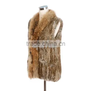 QD30434 Cheap China Bulk Wholesale Clothing Knitted Rabbit Fur Vest With Raccoon Fur Collar Clothes Women thumbnail-2