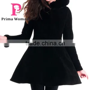 2015 Winter Women Medium Length Slim Fit Coat With Blue Fox Hat Wish Skirt Overcoat thumbnail-1