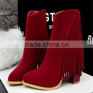 70mm Girl Tassel Thick Heel Red Suede Nude Mature Sexy Women High Heels Boots thumbnail-3