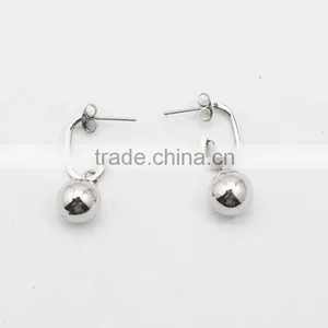 Silver Solid Stainless Steel Ball Pendant Fashion Earrings thumbnail-3