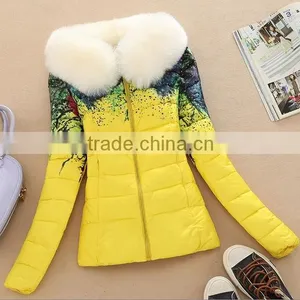 New Women's Coats Fur Collar Short Down Jacket Printed Cotton Women's Coat thumbnail-2