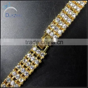New 3 Row Hip Hop Gold Crystal Necklace thumbnail-1