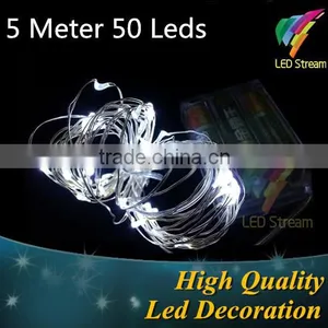 White 50leds Silver Wire Battery String Lights thumbnail-1
