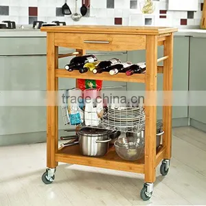 High Quality Bamboo Wheeled Kitchen Trolley With Basket Kitchen Storage Cart Kitchen Storage Rack With Drawer thumbnail-1