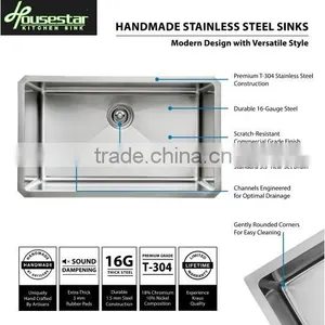 CUPC Certified Undermount Handmade Single Stainless Steel Kitchen Sink HS3018 thumbnail-2