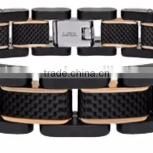 Fashion Men's Stainless Steel & Carbon Fiber Polished Bracelet Wholesale thumbnail-3