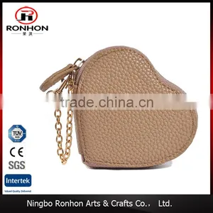 Khaki PU Coin Purse Mini Size Heart Shape Coin Case for Lady thumbnail-1