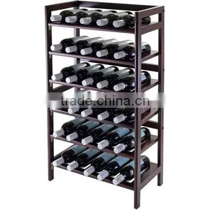High Quality Rustic Style Handmade Solid Wooden Wine Bottle Display Shelf Rack thumbnail-1