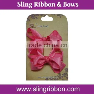 Shocking Pink Ribbon Hair Clips On Card For Kids thumbnail-1