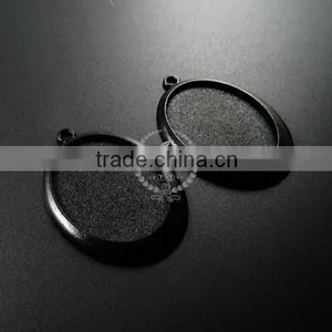 40*30mm Setting Size Brass Gun Black Simple Oval Bezel Tray DIY Pendant Charm Supplies 1421079 thumbnail-2