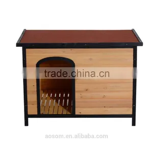 PawHut Large Wood Outdoor Wood Elevated Pet House Dog Kennel Shelter w/ Opening Roof thumbnail-3