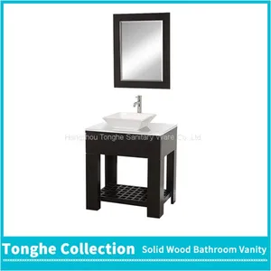 Espresso Hotel Bathroom Vanity With White Stone Countertop Ceramic Vessel Sink thumbnail-1