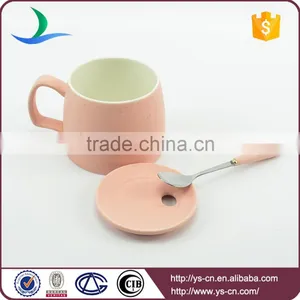 China Supplier Matt Pink Porcelain Coffee Mug With Lid and Spoon thumbnail-2