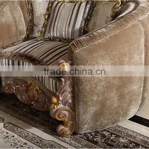 Gold Leaf Finished European Palace Hand Carved Sofa, European Living Room Furniture Set(MOQ=1 SET) thumbnail-5