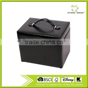 Black Luxurious Leather Jewelry Ring Earring Box Case With Mirror & Lock Leather Jewelry Box thumbnail-1