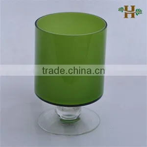 Handmade Colored Footed Glass Candle Holder, Stained Cylinder Shape Glass Vase on Foot thumbnail-1