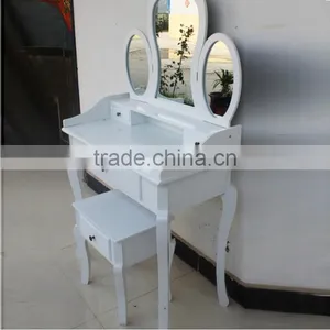 Bedroom Wooden Dresser, Dressing Table Set With Stool and Mirror, Make-up Home Furniture thumbnail-3