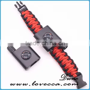 Outdoor Emergency First Aid Tool Kit Thermometer Firestarter Buckle Paracord Bracelet With LED Light thumbnail-4