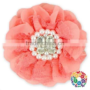 Black Chiffon Lace Crystal Rhinestone Hair Head Flowers Wholesale Cheap Rhinestone Center Flower thumbnail-3