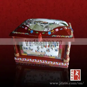 Chinese Design Ancient Style High Quality Qingming Riverside Figure Funeral Caskets and Urn of Ceramic Material thumbnail-2