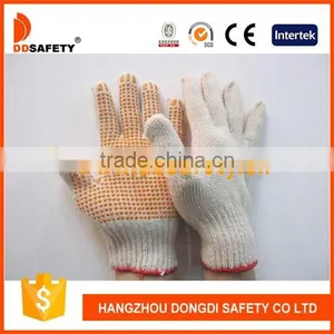 DDSAFETY 2017 Natural Seamless Cotton Knitted Working Gloves With Orange PVC Dots thumbnail-1
