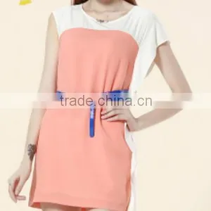 Symmetrical Sleeve Type Mosaic Dress Compliant Impact Color Skirt thumbnail-2