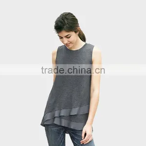 China Ladies Sleeveless Irregular T-shirt 100%Cotton T-shirt thumbnail-1