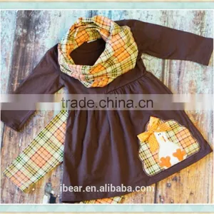 Adorable Tunic Set Includes a Top With Turkey Applique Matching Plaid Leggings Wholesale Children's Set ForThanksgiving Parties thumbnail-1