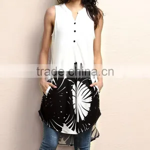 Fashionable Women Outwear With White And Black Floral Sleeveless Button-Front Tunic Women Tops Women Clothes GD90426-20 thumbnail-1