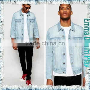Fashionable Mens Trench Blue White Cotton Denim Long Sleeve Jacket thumbnail-3