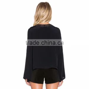 2016 New Top Fashionable Patch Work Lace Up Blouse Designs thumbnail-3