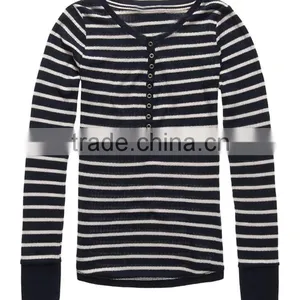 2016 China Manufacturer Shandao Latest Casual Style Autumn Long Sleeve Bodycon Striped Knit Cotton Women Fashion Tops thumbnail-3