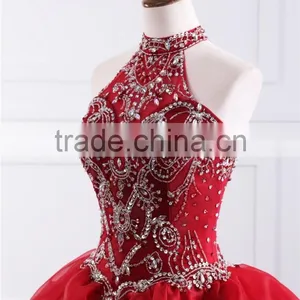 2018 Dramatic Quinceanera Dress Neck Line Beaded Appliques Red Organza Quinceanera Gowns ED025201 thumbnail-5
