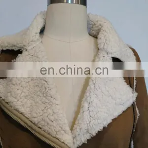 Brown Ladies Winter Short Suede Fleece Jacket thumbnail-4