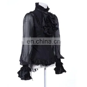 Gothic Ruffled High Neck Shirt With Puffed Sleeves and Jabot With Brooch thumbnail-3